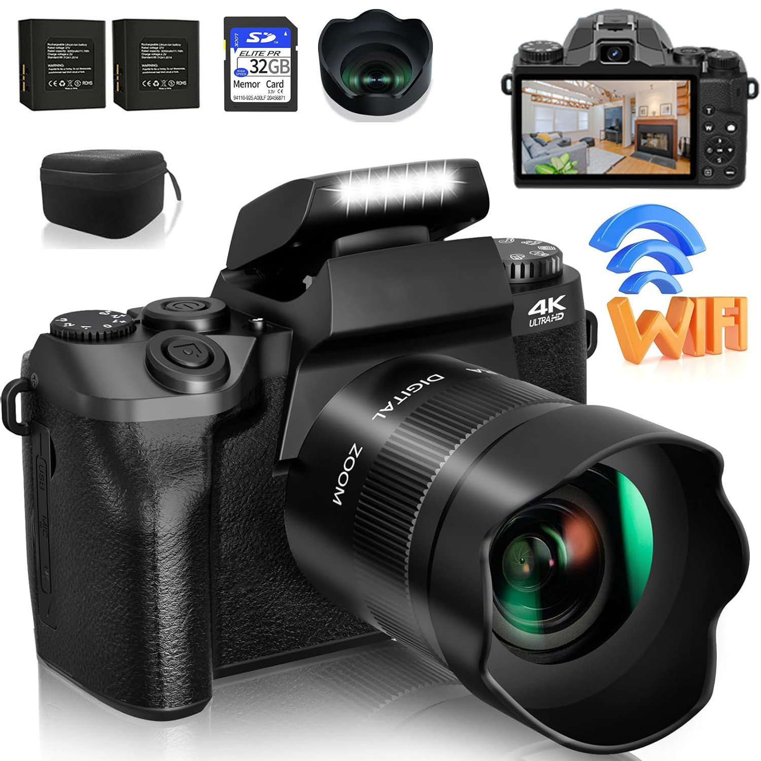 Webcam 4K - Aparat cyfrowy 64MP SLR DSLR do