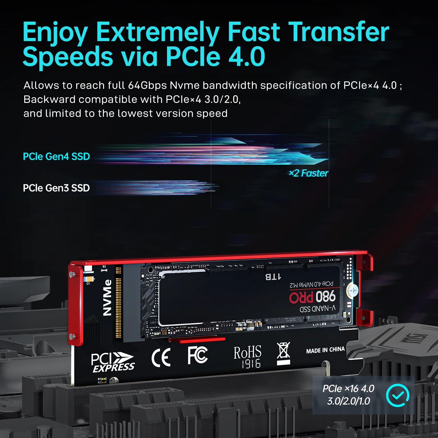 JEYI M.2 NVME do PCIE 4.0 X16  – Samsung Ssd 980 Pro recenzja i cena